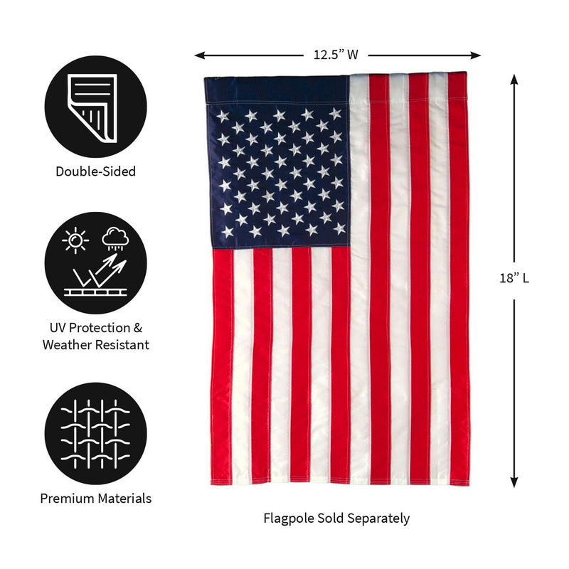 Evergreen Flag Evergreen American Flag 12x18 Double Sided | Patriotic House Flags For Outside Outdoor | Small American Flag Garden Size | Embroidered Stars and Stripes | USA Residential or Commercial - Image 3